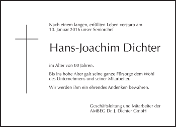Traueranzeige von Hans-Joachim Dichter von Tagesspiegel