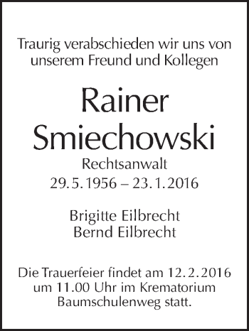 Traueranzeige von Rainer Smiechowski von Tagesspiegel