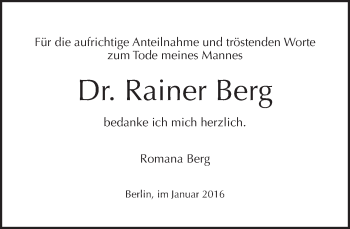 Traueranzeige von Rainer Berg von Tagesspiegel