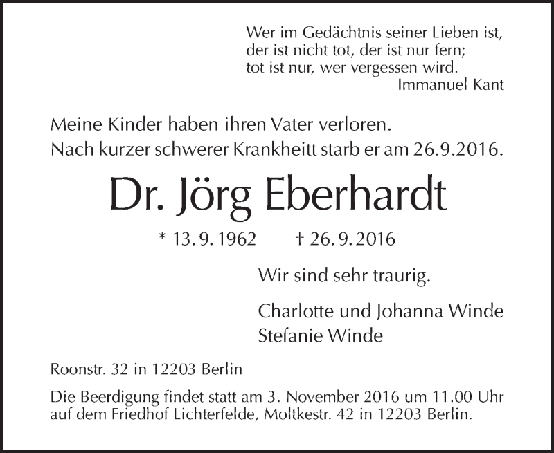  Traueranzeige für Jörg Eberhardt vom 09.10.2016 aus Tagesspiegel