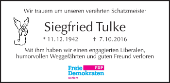 Traueranzeige von Siegfried Tulke von Tagesspiegel