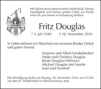 Traueranzeige von Fritz Douglas von Tagesspiegel