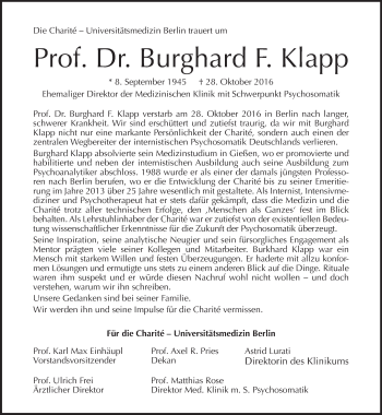 Traueranzeige von Burghard Klapp von Tagesspiegel