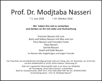 Traueranzeige von Modjtaba Nasseri von Tagesspiegel