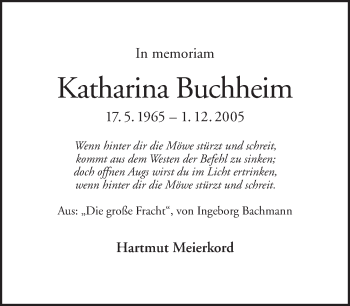 Traueranzeige von Katharina Buchheim von Tagesspiegel