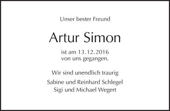 Traueranzeige von Artur Simon von Tagesspiegel