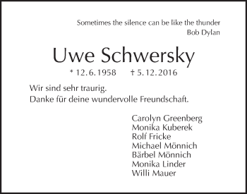 Traueranzeige von Uwe Schwersky von Tagesspiegel