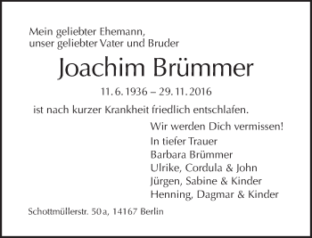 Traueranzeige von Joachim Brümmer von Tagesspiegel