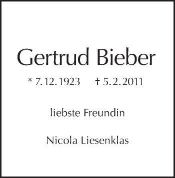 Traueranzeige von Gertrud Bieber von Tagesspiegel