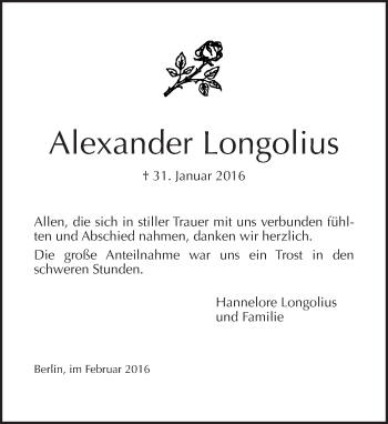 Traueranzeige von Alexander Longolius von Tagesspiegel