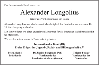 Traueranzeige von Alexander Longolius von Tagesspiegel