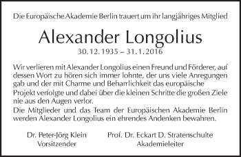 Traueranzeige von Alexander Longolius von Tagesspiegel