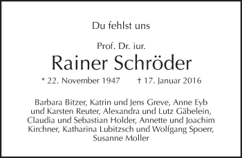 Traueranzeige von Rainer Schröder von Tagesspiegel