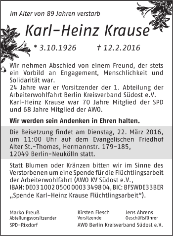 Traueranzeige von Karl Heinz Krause von Tagesspiegel