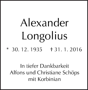 Traueranzeige von Alexander Longolius von Tagesspiegel