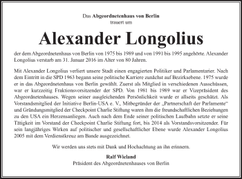 Traueranzeige von Alexander Longolius von Tagesspiegel