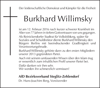 Traueranzeige von Burkhard Willimsky von Tagesspiegel