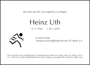 Traueranzeige von Heinz Uth von Tagesspiegel