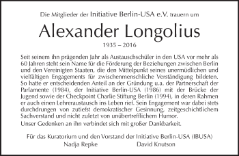 Traueranzeige von Alexander Longolius von Tagesspiegel