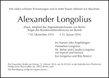 Traueranzeige von Alexander Longolius von Tagesspiegel