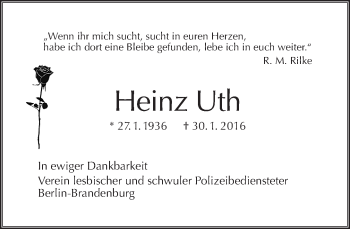 Traueranzeige von Heinz Uth von Tagesspiegel