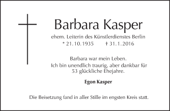 Traueranzeige von Barbara Kasper von Tagesspiegel