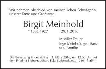 Traueranzeige von Birgit Meinhold von Tagesspiegel