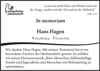 Traueranzeige von Hans Hagen von Tagesspiegel