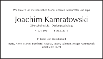 Traueranzeige von Joachim Kamratowski von Tagesspiegel