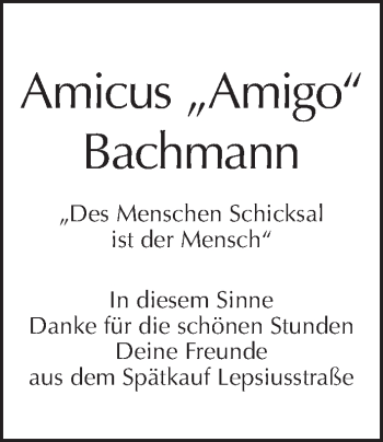 Traueranzeige von Amicus Bachmann von Tagesspiegel