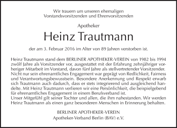 Traueranzeige von Heinz Trautmann von Tagesspiegel