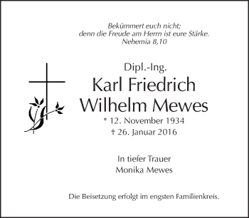 Traueranzeige von Karl Friedrich Wilhelm Mewes von Tagesspiegel