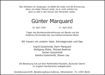 Traueranzeige von Günter Marquard von Tagesspiegel