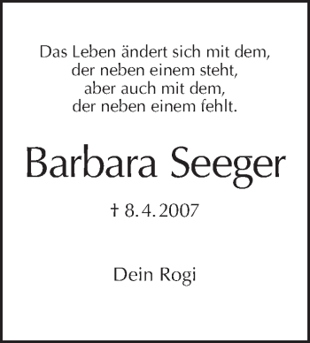 Traueranzeige von Barbara Seeger von Tagesspiegel