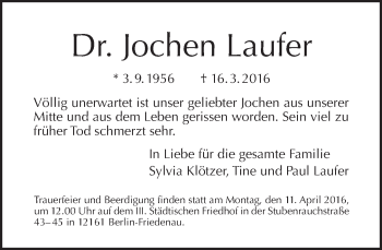 Traueranzeige von Jochen Laufer von Tagesspiegel