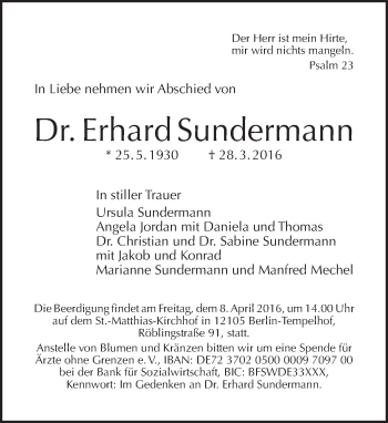 Traueranzeige von Erhard Sundermann von Tagesspiegel