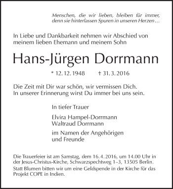 Traueranzeige von Hans-Jürgen Dorrmann von Tagesspiegel