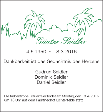 Traueranzeige von Günter Seidler von Tagesspiegel