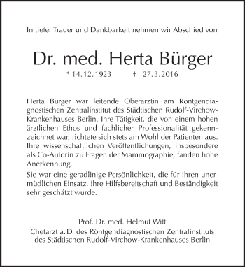 Traueranzeige von Herta Bürger von Tagesspiegel