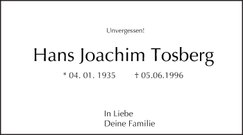 Traueranzeige von Hans Joachim Tosberg von Tagesspiegel