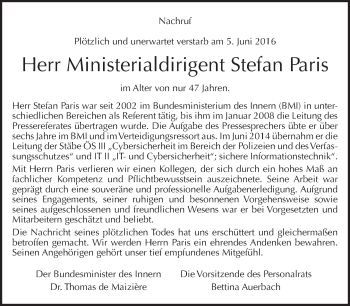 Traueranzeige von Stefan Paris von Tagesspiegel