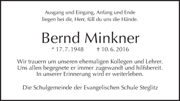 Traueranzeige von Bernd Minkner von Tagesspiegel