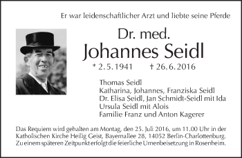 Traueranzeige von Johannes Seidl von Tagesspiegel