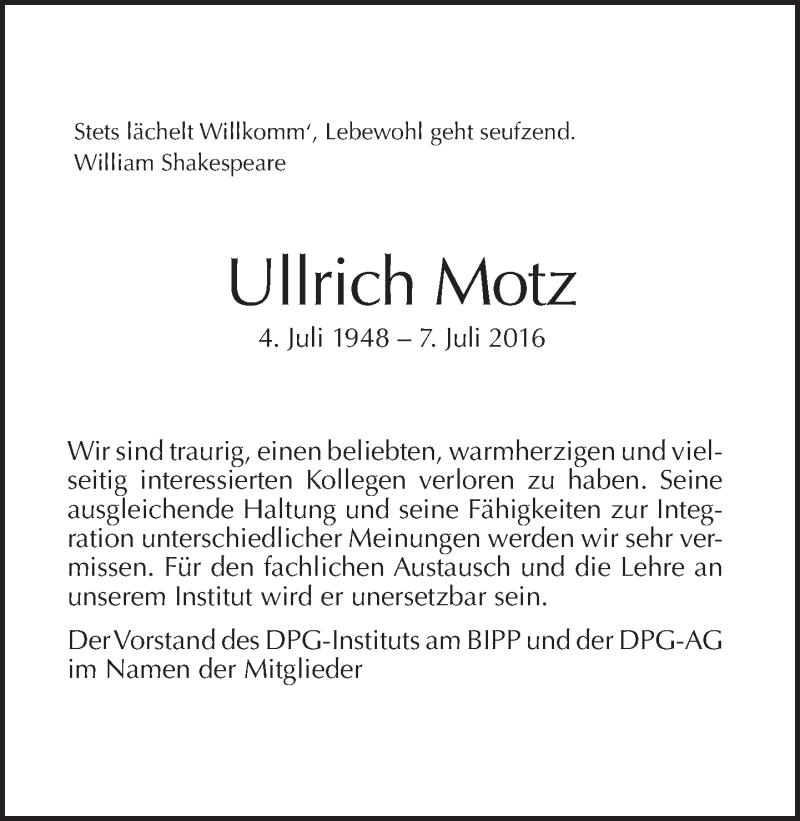  Traueranzeige für Ullrich Motz vom 24.07.2016 aus Tagesspiegel