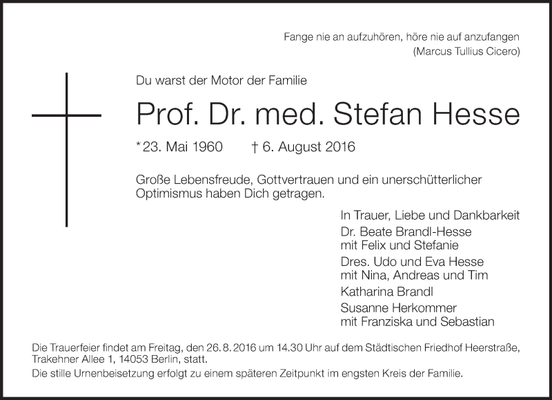  Traueranzeige für Stefan Hesse vom 14.08.2016 aus Tagesspiegel