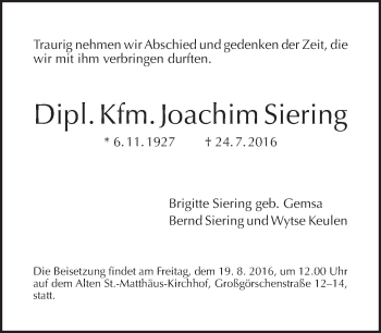 Traueranzeige von Joachim Siering von Tagesspiegel