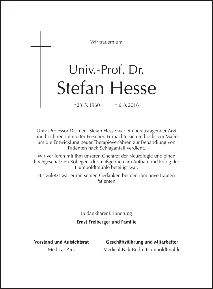  Traueranzeige für Stefan Hesse vom 10.08.2016 aus Tagesspiegel