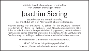 Traueranzeige von Joachim Siering von Tagesspiegel