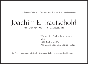 Traueranzeige von Joachim Trautschold von Tagesspiegel