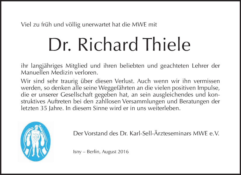  Traueranzeige für Richard Thiele vom 28.08.2016 aus Tagesspiegel